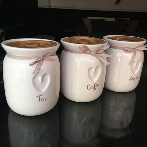 DEENZ Large Tea Coffee Sugar Ceramic Canisters engraved heart kitchen Storage jars set