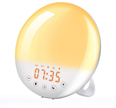 JDKC- WiFi Smart Wake Up Light, Simulazione Alba/Tramonto Sveglia LED Digitale, con 8 Suoni Naturali e Funzione Snooze, App Tuya, Funziona con Alexa