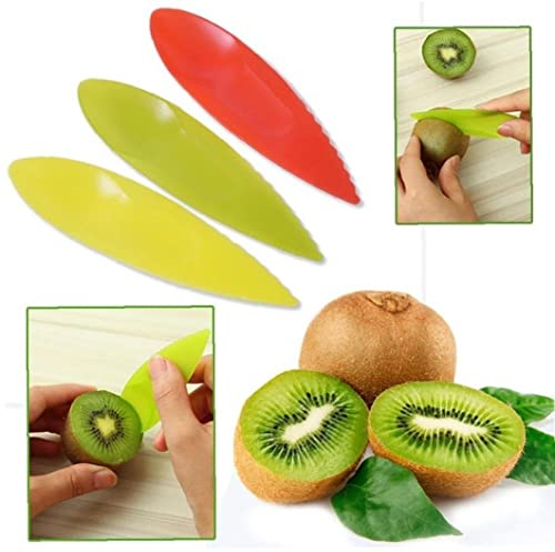 Froiny 3 Pcs Kiwi Cuchara Peeler Plastic Slicer Fruit Cutting Spoon Splitter Cocina Gadget Accesorios, 12x3.5cm