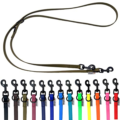 Biothane Hundeleine kleine Hunde/große Hunde verstellbar 2m / 2,40m / 2,80m / 3,50m / 5m schwarzer Haken (3,50m X 9mm, Olivegrün)