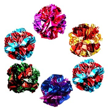 SunGrow Cat Crinkle Balls, Shiny, Mylar Crinkler, Stress-Relief Toy for Kittens, Interactive & Engaging, Keeps Grown-up Cats Active, Encourages Multi-cat Play, Provides Endless Entertainment, 6 Pcs