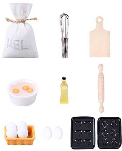 Aolso Puppenhaus Zubehör, 15PCS, Wichtel Weihnachten, Deko Miniatur Eier Milchbrot Mehlbeutel Küchen-Backset