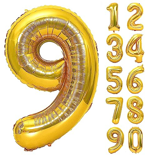 JARTTY Ballon Anniversaire 9 Ans Ballons Chiffre Numéro 9 Or Doré 101 cm Gonflable Grand Hélium Happy Birthday Fête Decoration