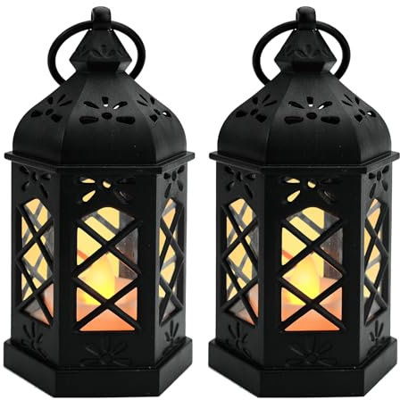 TSLBW 2 Pezzi Lanterna Decorativa Vendemmia Lanterna con Candela LED Tremolante Batteria Inclusa per Medievale Halloween Tavolo di Natale Festa di Nozze Decorazioni per La Casa