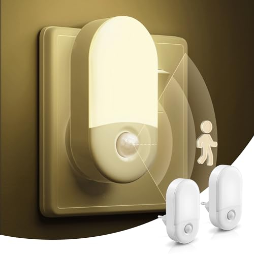 LOHAS-LED Luce notturna con sensore di movimento [2 pezzi], presa notturna, bianca calda 3000K, luminosità regolabile 30LM/60LM, luce notturna LED con sensore di movimento, per scala, camera da letto