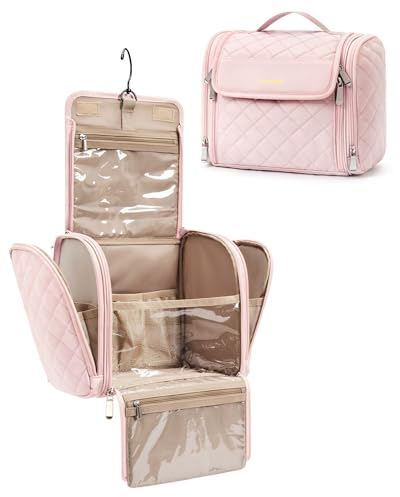 BAGSMART Make-Up Organiser, Groß Kulturbeutel Damen Gross Kulturtasche Zum Aufhängen, Kosmetiktasche kulturbeutel Waschtasche für Frauen & Mädchen, Rosa