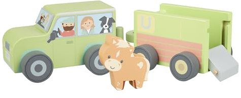 Orange Tree Toys Farm 4x4 Truck and Horsebox Wooden Toy - Pull Along and Push Toy Animal Vehicles, Baby and Toddler - Fun Educational Small World, Early Development & Activity Toys