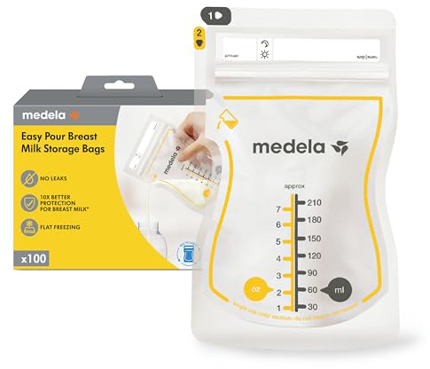 Medela Easy Pour Breastmilk Storage Bags | 100 Count 210ml | Disposable Leakproof Breast Milk Bags with Milk Protection | Recyclable & BPA Free