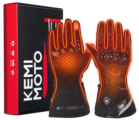 KEMIMOTO Beheizbare Motorradhandschuhe, Beheizte Handschuhe Touchsreen, Verschleißfeste Handschuhe mit Kohlefaserschale, Elektrisch Winter Thermohandschuhe für Motorradfahren, Skifahren, Roller