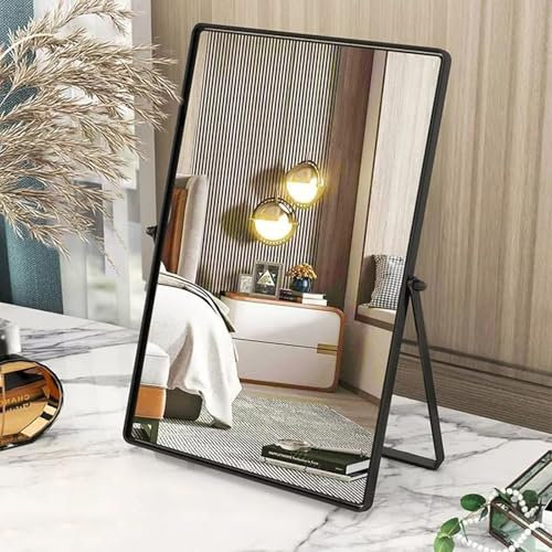 Gosider Schwarzer Tischspiegel – Tragbarer Kosmetikspiegel mit Metallrahmen, rechteckiger Schreibtischspiegel mit Ständer für Schlafzimmer, Wohnzimmer, Büro – 30 x 22 cm
