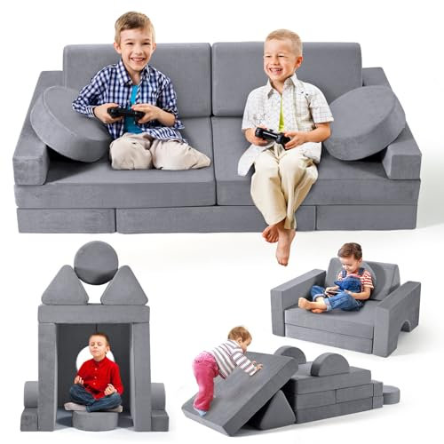 MINENICE Kindersofa aus Schaumstoff Bausteine,Spielsofa für Kinder & Kindersessel,Kuschelecke im Kinderzimmer,zum Spielen,Kreativsein,Schlafen (Grau-14)