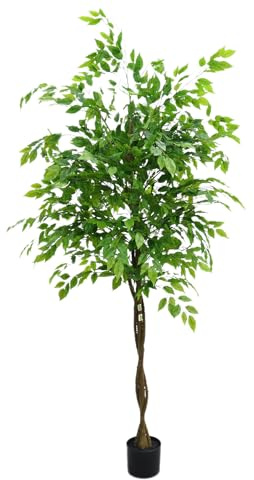 Zstar Konstgjort Ficus-träd, 180 cm (6 fot) stort konstgjort ficus-träd i kruka, stora konstgjorda växter med realistisk textur konstväxt för foajé vardagsrum sovrum dekoration