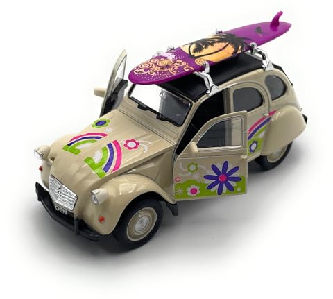 Onwomania Modèle de Voiture Compatible avec 2CV Duck Surf 1:34-39 Beige Car Miniature Vehicle