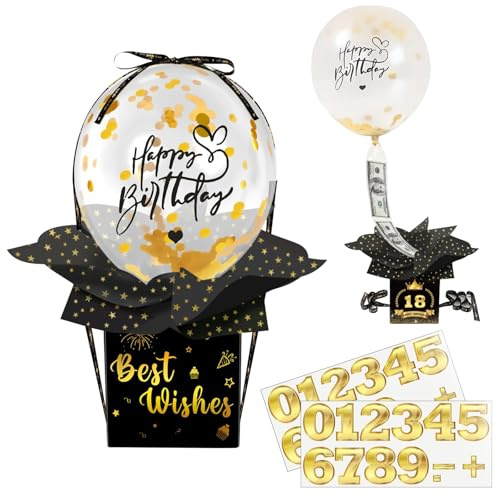 Scatola Regalo Fai Da Te Per Denaro, Scatola Regalo Per Compleanno Con Palloncini, Scatola Esplosiva Per Regali In Denaro Per Genitori, Bambini, Persone Care (Oro Nero)