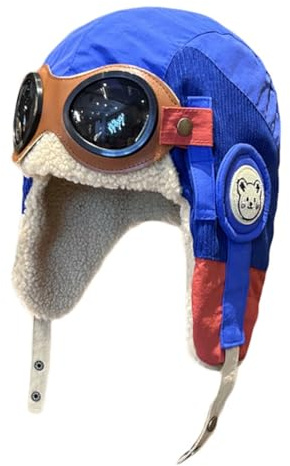 Hrlace Fliegermütze mit Brille Unisex Wintermütze mit-Ohrenschützern Herbst Winter Warme Mütze Niedlich Flieger-Mütze Outdoor Pilotenmütze für Kinder Frauen und Männer saphirblau Kinder: 49-54 cm