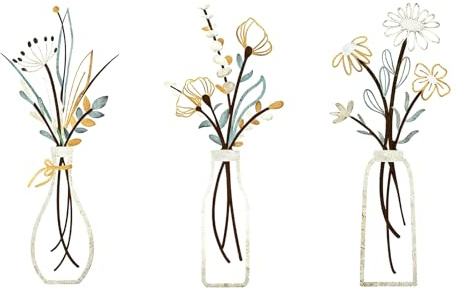 3PCS Decoraciones de Pared Florales de Metal, Arte de Pared 3D Colorido, Antióxido, Decoración de Pared de Metal para Salón, Dormitorio, Pasillo, Cocina, Terraza Idea de Regalo para el Hogar Elegante