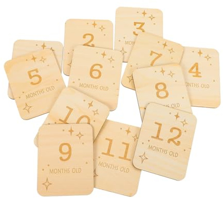 HOLIDYOYO 12pcs Wooden Slices Baby Milestone Cards Newborn Photo Props for Monthly Growth Recording and Baby Shower Keepsakes