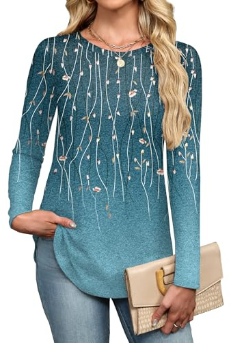 Zeagoo Grundläggande T-shirt dam långärmad rundhalsad rund fåll S-XXL
