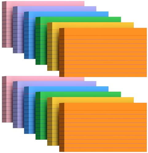 600 PCS Flash Cards 3x5 Flashcards, Index Cards 3x5 Cue Cards, Lined Paper | Colored Note Cards Revision Flash Cards, Record Recipe Study Colored Flashcards Cue Study Cards for Taking Notes, Reminders