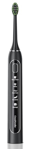OasiSmile Electric Toothbrush for Adults, Sonic Electric Toothbrush with Smart 2-Minute Timer, 6 Brush Heads and 5 Mode, 42000 VPM Rechargeable Toothbrush with 100-Days Battery Life for Home & Travel