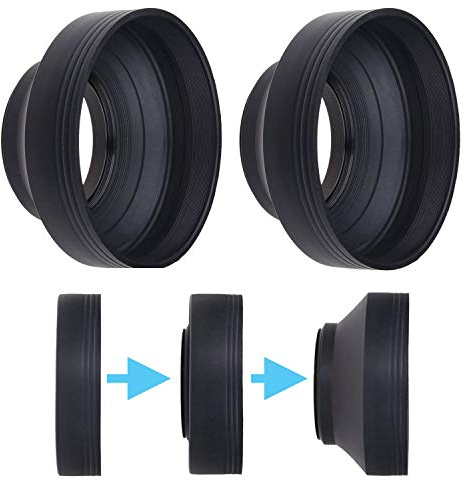 Camera Lens Hood 67mm - Rubber - Set of 2 - Collapsible in 3 Steps - Sun Shade/Shield - Reduces Lens Flare and Glare - Blocks Excess Sunlight for Enhanced Photography and Video Footage