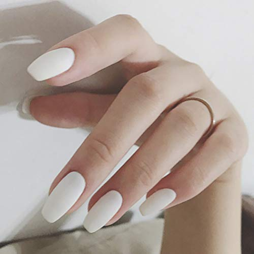 Brishow Künstliche Nägel Ballerina Matt Falsche Nägel Pure Color Acryl Drücken Full Cover Stick auf die Nägel 24 Stück für Frauen und Mädchen (Weiß)