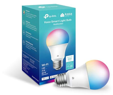 New Kasa Smart Bulb, Full Color Changing Dimmable Smart WiFi Light Bulb Compatible with Alexa and Google Home, A19, 9W 800 Lumens,2.4Ghz only, No Hub Required, 1-Pack (KL125), Multicolor