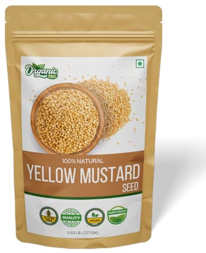 Organic Zing Yellow Mustard Seeds (227 g / 8 oz) - Food Grade Whole Mild-Spicy Seeds for Cooking Pickling Seasoning & Daily Recipes