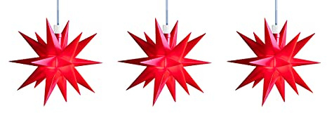 STEINFIGURENWELT GIEBEN 3D LED Stern Ø 12 cm Weihnachtsstern Batterie Ministern Innen mit Timer Kunststoff Stern klein Leuchtstern Deko für innen Indoor (3er Sternenkette rot)