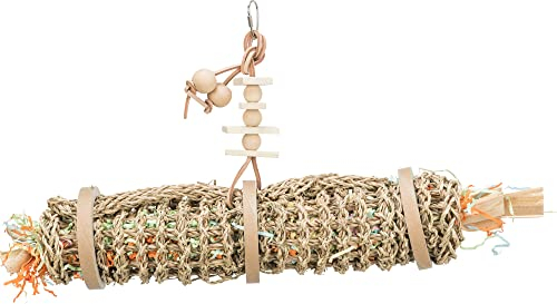 TRIXIE Naturspielzeug für Vögel zum Einhängen - aus Seegras, Holz und Papier - auch zum Befüllen mit Snacks geeignet - 55 cm - 58722