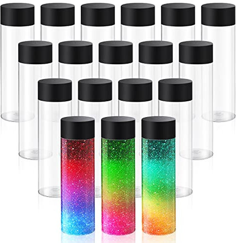 Tanlade 24 Pcs Clear Plastic Bottles Empty Sensory Bottles with Caps PET Plastic Juice Reusable Leakproof Drink Container Bulk for Juice Milk (12 Oz/ 350 ml,Black Lid)
