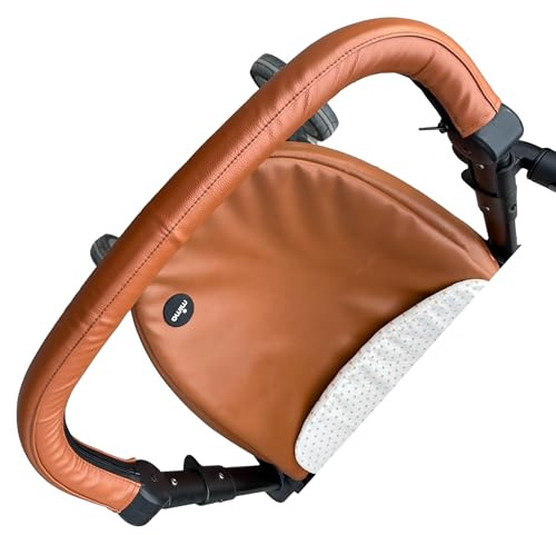 Baby Stroller Leather Armrest Handle Cover Compatible with Mima Xari Stroller, Bumper Sleeve Case Bar Protective Covers Accessories (Brown, for mom Handle)