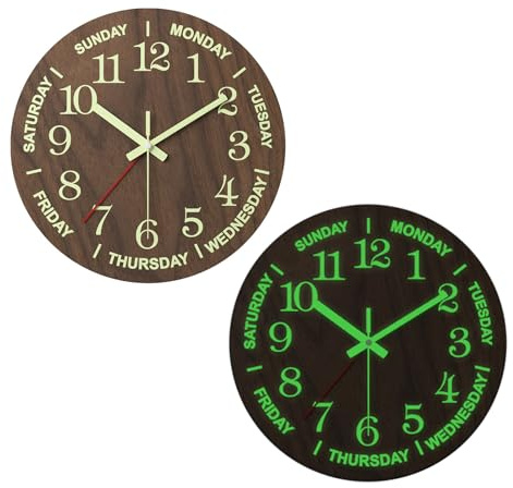 Zjyufy Reloj de pared luminoso de 12 pulgadas, silencioso y sin tictac, reloj de pared grande con luces nocturnas para exteriores, reloj de pared redondo para baño, sala de estar, dormitorio, jardín,