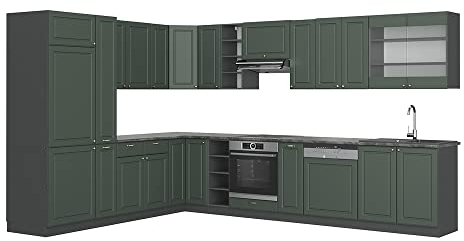 Vicco Eckküche Fame-Line, Grün-Gold Landhaus/Anthrazit, 257 x 60 cm, AP Eiche