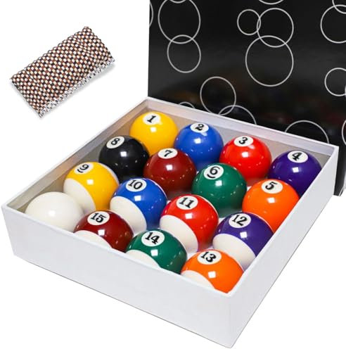 YDDS Billiard Balls Set 2-1/4 Regulation Size Pool Table Balls for Replacement (16 Resin Balls & Cue Cleaning Cloth)
