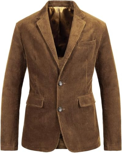 Yancremio Blazer en Velours côtelé de Travail rétro décontracté pour Hommes Tendance de la Mode Blazer léger et Mince invités de Mariage Blazer de dîner d'affaires (Marron,4XL)