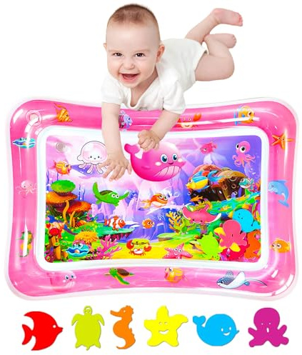Baby Tummy time mat,Tummy time Water mat, Baby Toys 3-36 Months, Fun Early Development Activity Play Center for Newborn,Sea Word Pink,70x50cm.