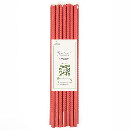 15 stycken Vändda rena bivaxljus 30 cm, brinntid 140 minuter, dekoration, meditation, religiösa ceremonier I röd, grön, vit, svart, gul, ljusblå (röd)