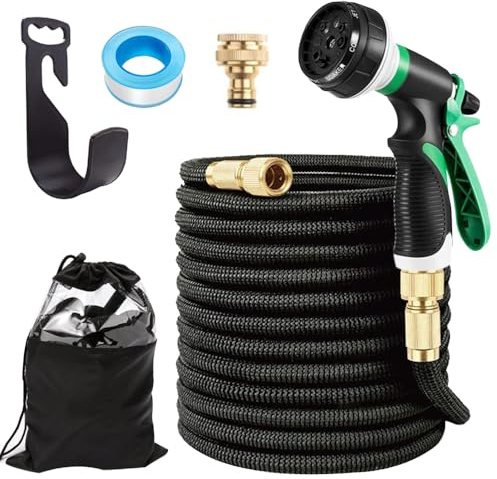 ZAselect Manguera de jardín expandible, manguera de agua flexible con tela extrafuerte, con boquilla de pulverización funciones, manguera expandible ligera a prueba de fugas para riego y lavado (verde