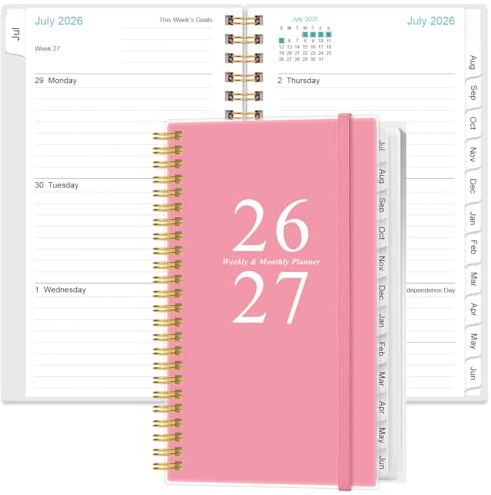 2026-2027 Pocket Planner/Calendar - 2026-2027 Planner from July 2026 - June 2027, Planner 2026 with 12 Tabs, Twin-Wire Binding, Inner Pocket, 3.75 x 6.75, Pink