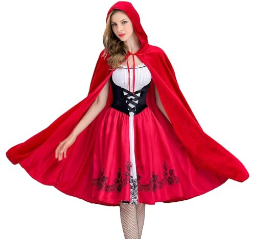 Yoller Disfraz de Caperucita Roja para mujer, Halloween, carnaval, cosplay, vestido de Caperucita Roja y capa con capucha, 2XL