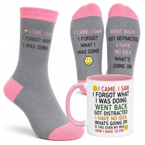 Funny 'I Came, I Saw, I Forgot' Mug & Socks Gift Set – Humorous Gift for Men & Women, Perfect for Birthday Gifts, Christmas Presents & Office White Elephant