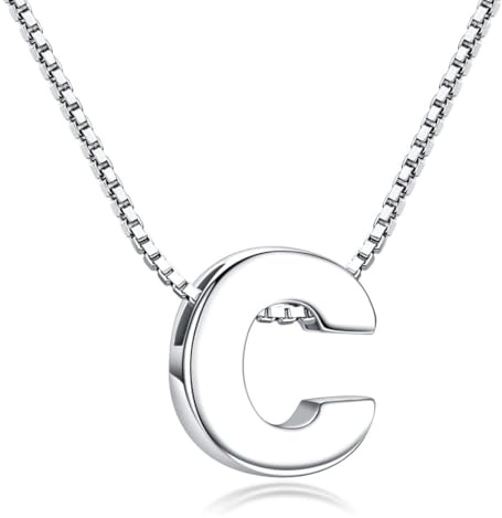 Candyfancy 1.0mm 18 inch 925 Sterling Silver 26 Small Letters Alphabet A-Z Initial Pendant Box Chain Necklace (C with Chain)