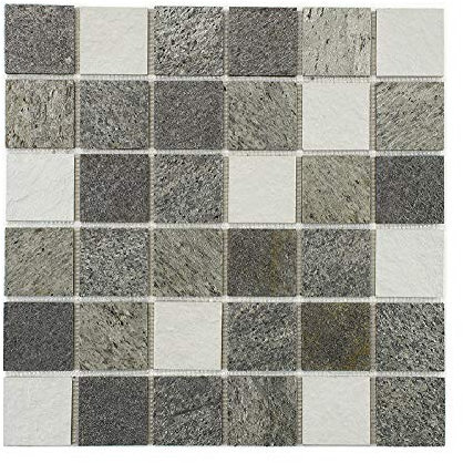 Mosaïque mixte résine & pierre 30 x 30 cm - carreau 5 x 5 cm mixte pierre et résine blanche