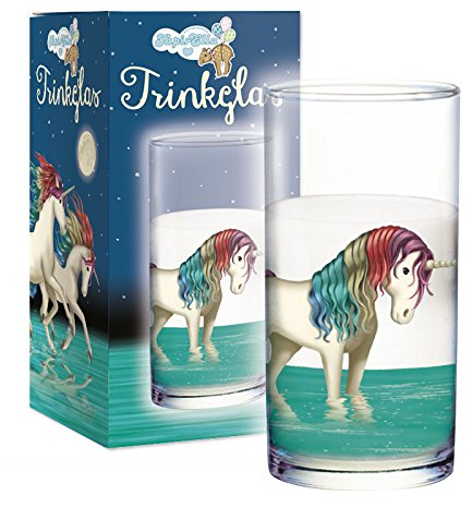 Lutz Mauder Kindertrinkglas — extra dickes Glas mit fantasievollem Einhornmotiv - Einhorn, Unicorn - robustes Trinkglas für kleine Erkunder und Entdecker. Lunabelle - Magie und Trinkgenuss