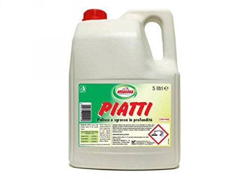 Amacasa Detersivo liquido per stoviglie ad alto potere sgrassante, deodorante e brillantante. Formato Professionale 5 Litri