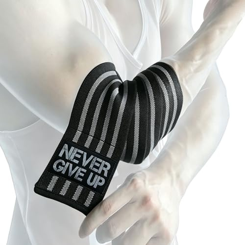 HYFAN Fascia elastica professionale per gomito, protezione per sollevamento pesi, allenamento, bodybuilding, palestra, fitness (quattro strisce, grigio)