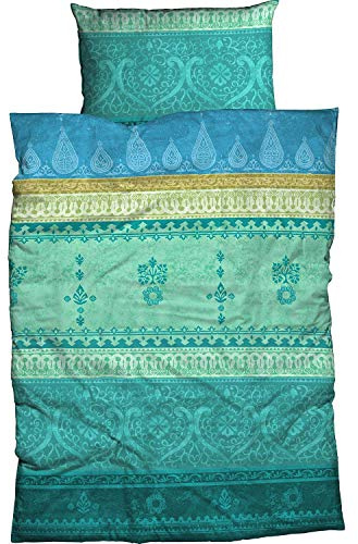CASATEX Bettwäsche Indi Türkis Smaragd Ornamente Mandala Satin, Größe:135 cm x 200 cm