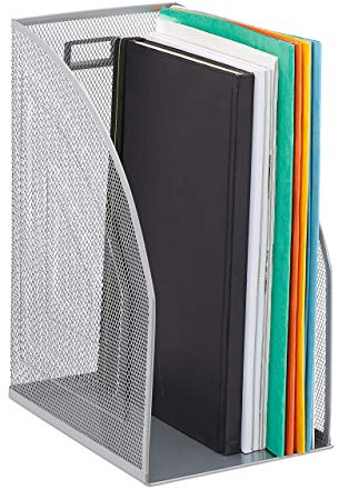 Relaxdays 2X Portadocumenti Verticale in Metallo, Formato A4, Organizer Extra Largo Ufficio, 32 x 16 x 24,5 cm, Argento