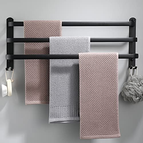 Handtuchhalter, Aluminium Handtuchregal, Wandmontage 3-Stöckig Handtuchstange mit Haken 80CM Schwarze Wasserdicht Rust Badetuch Handtuchhalter für Badezimmer/Küche/Handtuch Halter/Schuhregal